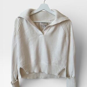 Industry Oversized Cream Sailor-Collar V-Neck Sweater
